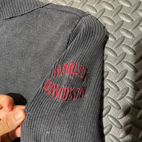 Vintage Harley Davidson‎ Biker Girl Gray Full Zip Fleece Sweater Women's Size M - Picture 8 of 9